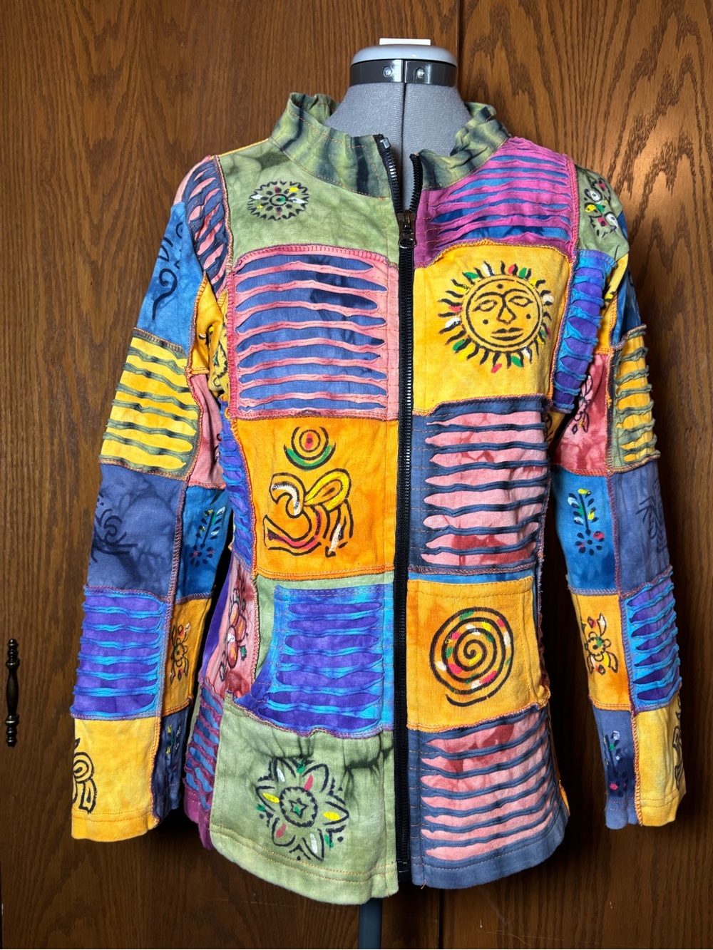 Rising International Vibrant Multicolor Patchwork Zip Utility Jacket - Medium